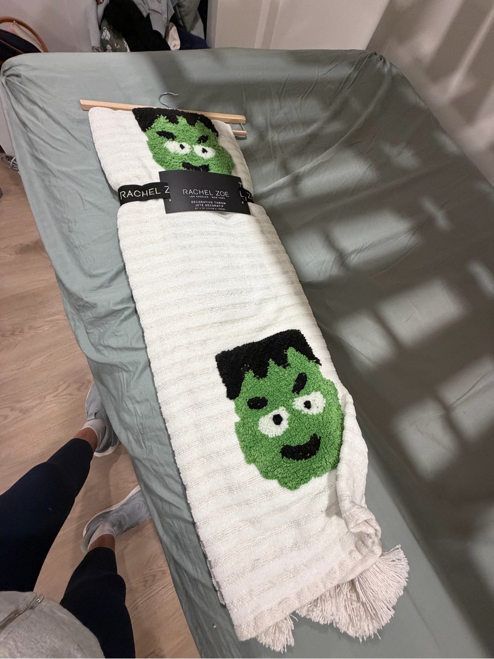 Rachel Zoe Halloween blanket with Green Monster Face